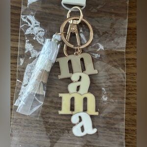 NWT 'Mama' Keychain Handbag Charm Gift Mom Cream Gold Tan